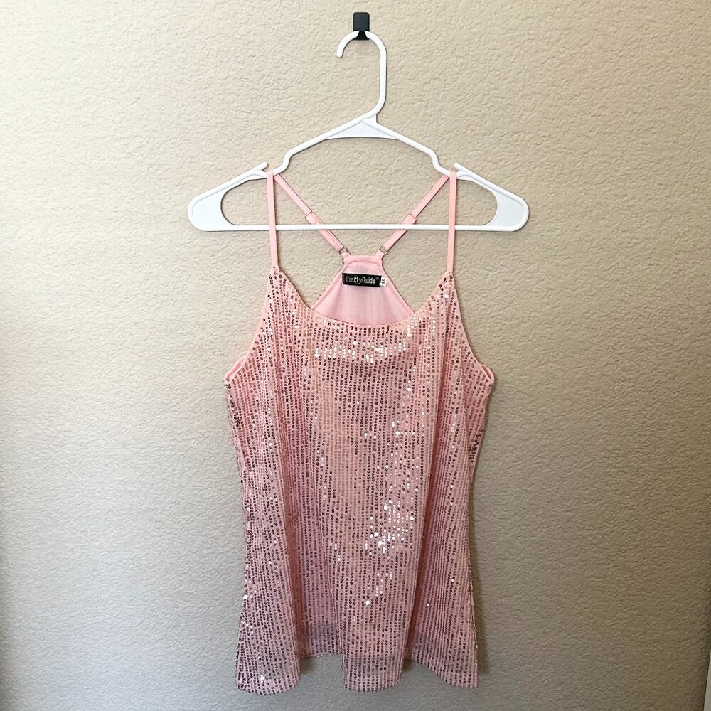 Women's Pink Sequined Top, Pretty Guide, Medium